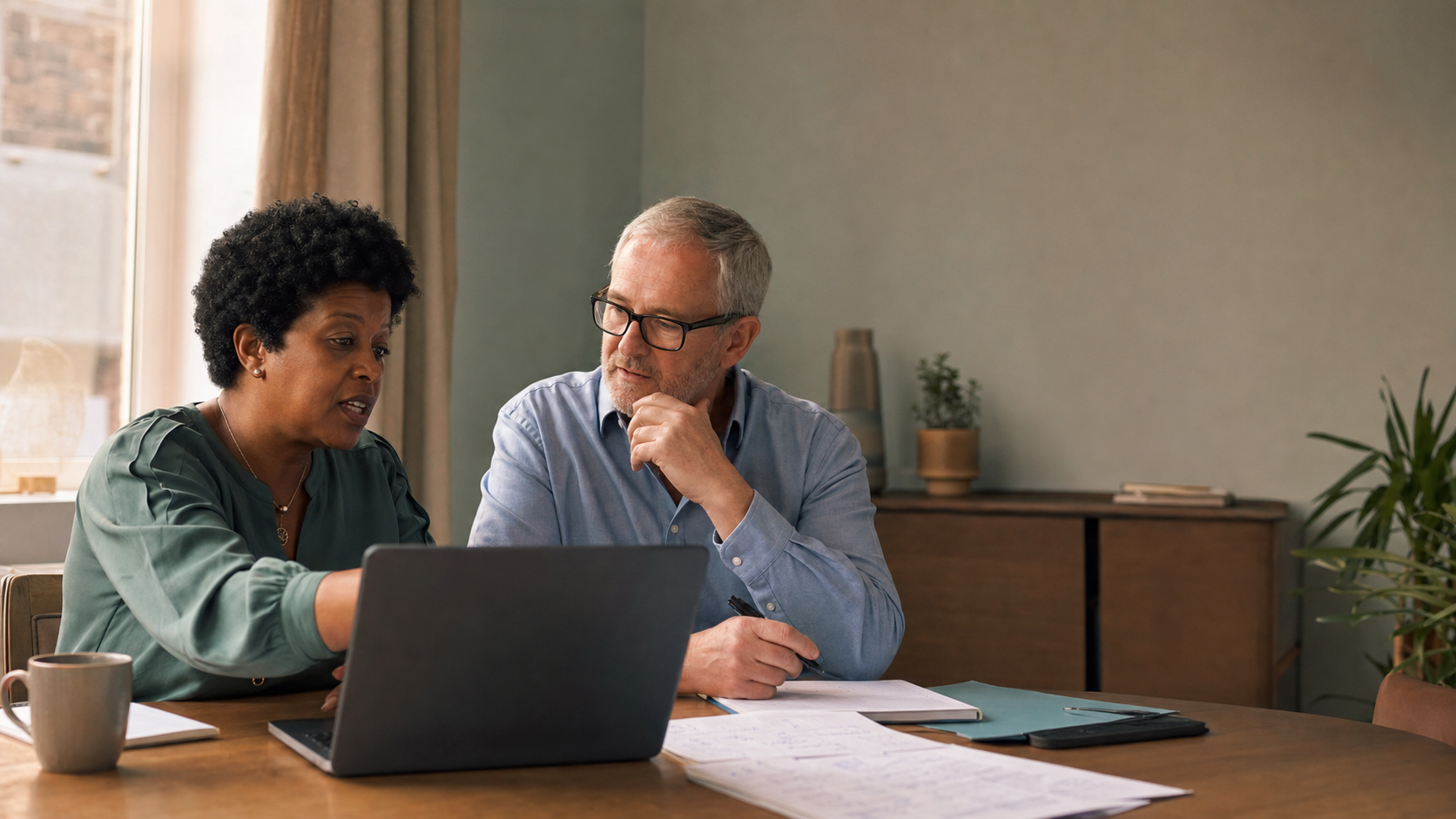 Two pharmacy professionals reviewing a medication safety notice